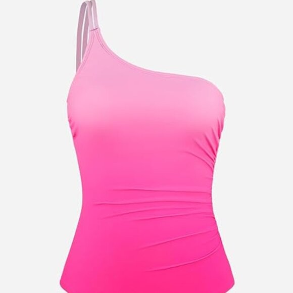 CUPSHE Women's One Piece Asymmetric Neck One Shoulder Ruched Swimsuit - Picture 3 of 6